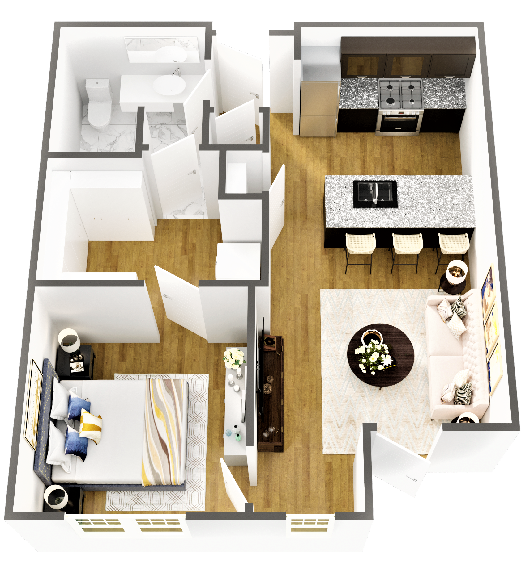 One Bedroom - Four on Six (Workforce - 60% AMI) floor plan